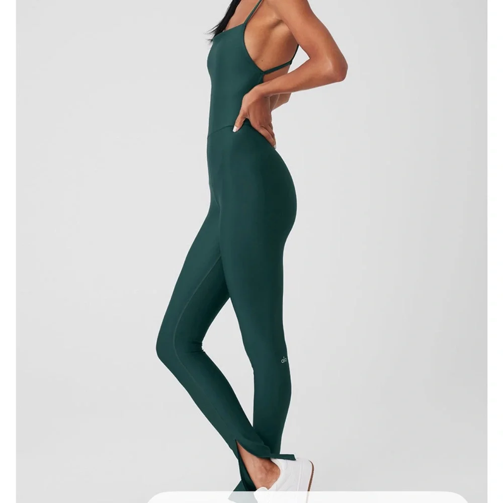 ALO Yoga disco daze airlift jumpsuit onesie. Midnight green XS NWT Sold out. - Picture 5 of 5
